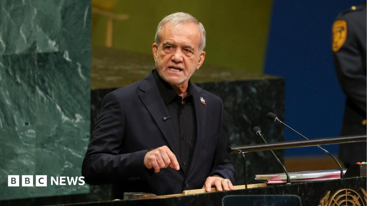 Iranian President Masoud Pezeshkian addresses the UN General Assembly in New York (23 September 2026)