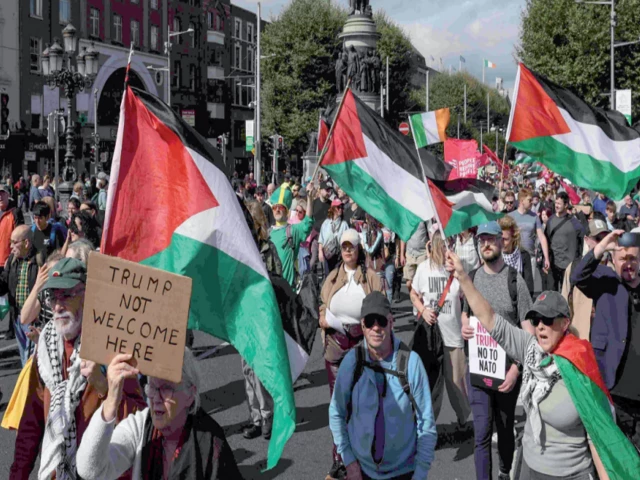 people take part in a protest against the visit of us president donald trump in the irish capital dublin photo afp