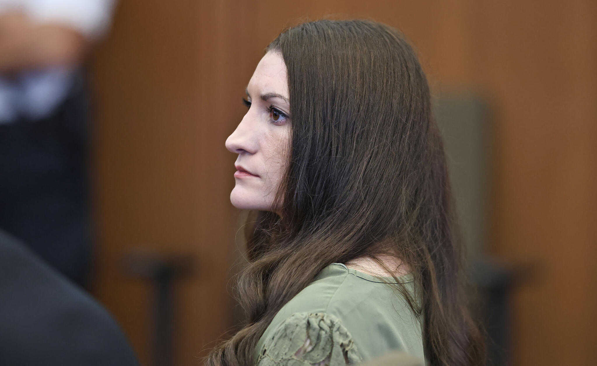 Lindsay Clancy looks on as jurors enter the courtroom during Clancy's murder trial at the Plymouth County Superior Court in Plymouth, Mass., on Sept. 4. (Greg Derr/AFP pool photo via Getty Images)