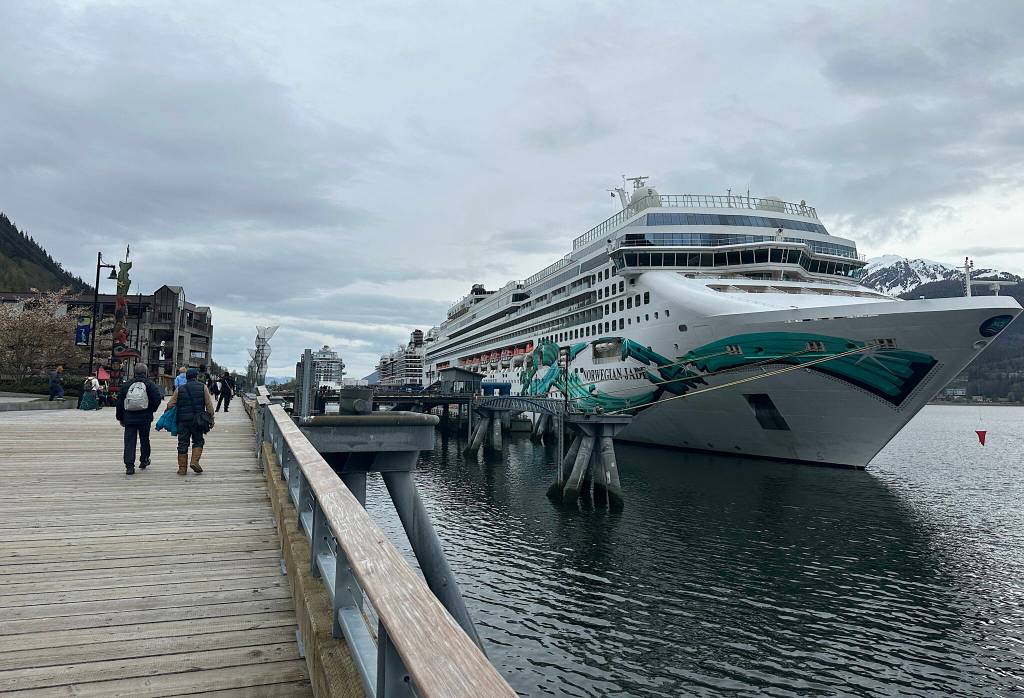 Visitors walk along the downtown cruise ship dock on May 14, 2025. (Mark Sabbatini / Juneau Empire file photo)