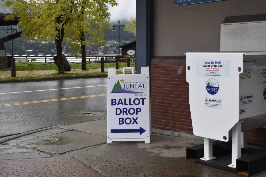 The ballot drop box at City Hall Assembly Chambers is one of five stationed around Juneau (Mari Kanagy/Juneau Empire)