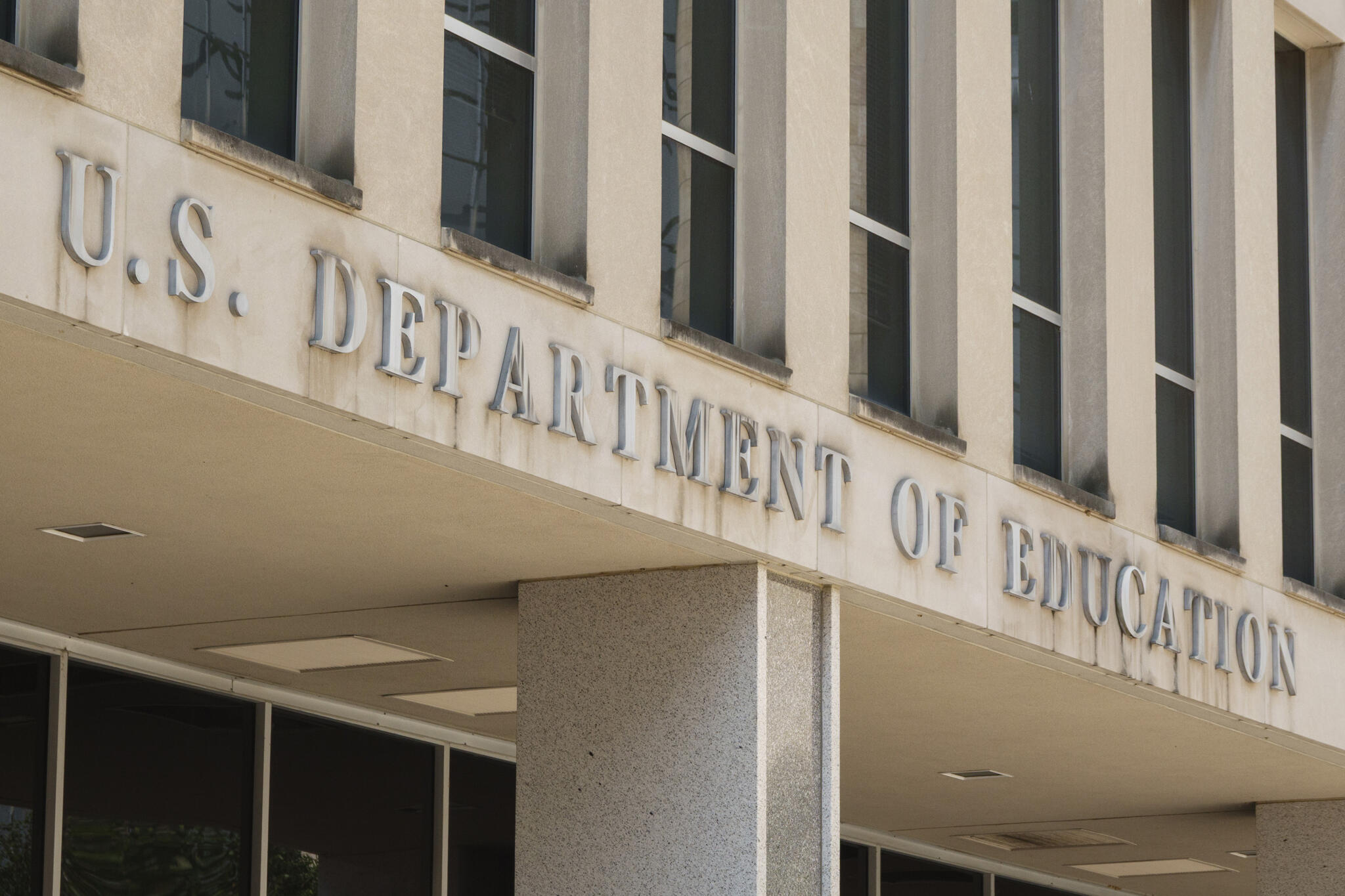 A sign is displayed outside of the Lyndon Baines Johnson Department of Education building on June 25, 2026, in Washington, DC. (Kevin Carter/Getty Images)