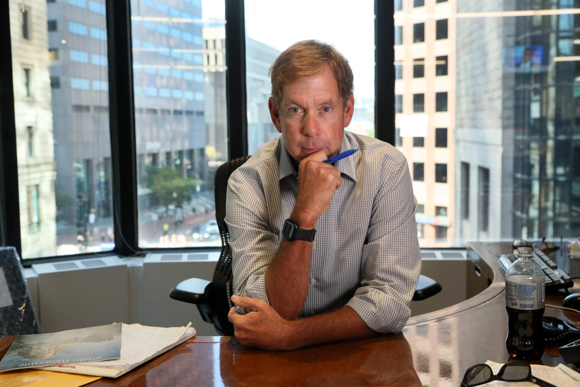 Brian McGrory photographed in his office at the Boston Globe in 2022. (Suzanne Kreiter/The Boston Globe via Getty Images)