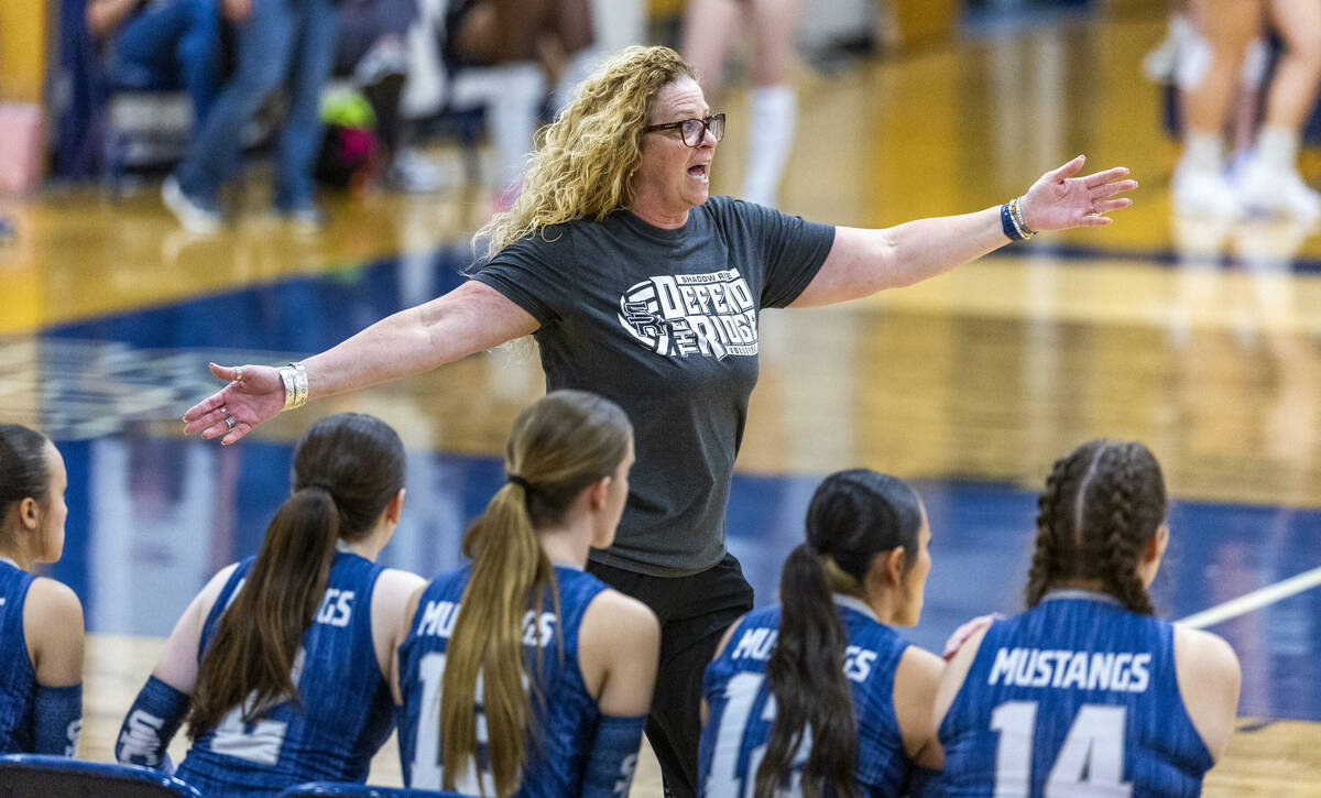 Shadow Ridge head coach Shannon Alia pleads her case for a call in their favor against Coronado ...