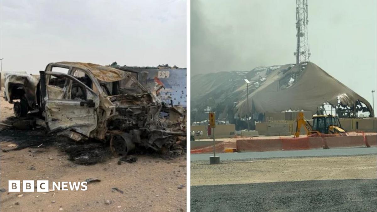 An undated photo, obtained by CBS News from active duty service members, shows car reportedly destroyed in an Iranian strike at Camp Buehring, Kuwait.