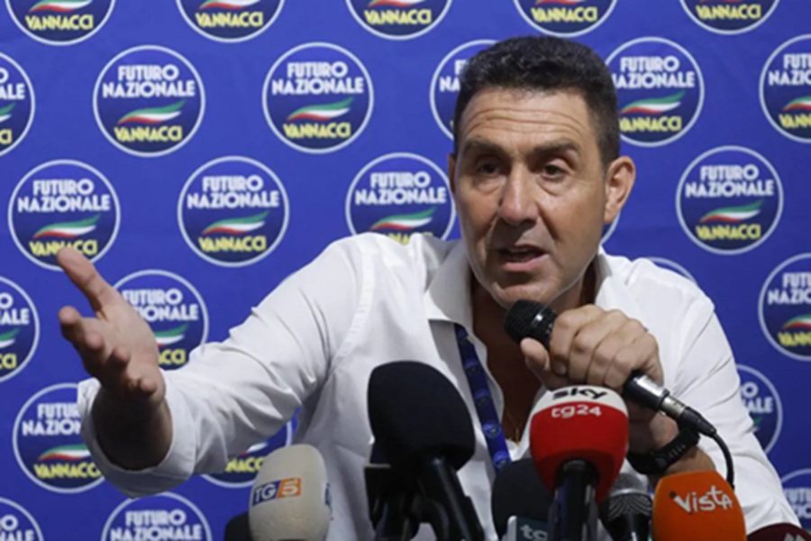 Roberto Vannacci speaking with press after the launch of his Futuro Nazionale, far-right party. Military prosecutors are looking into NF membership by serving members of the armed forces