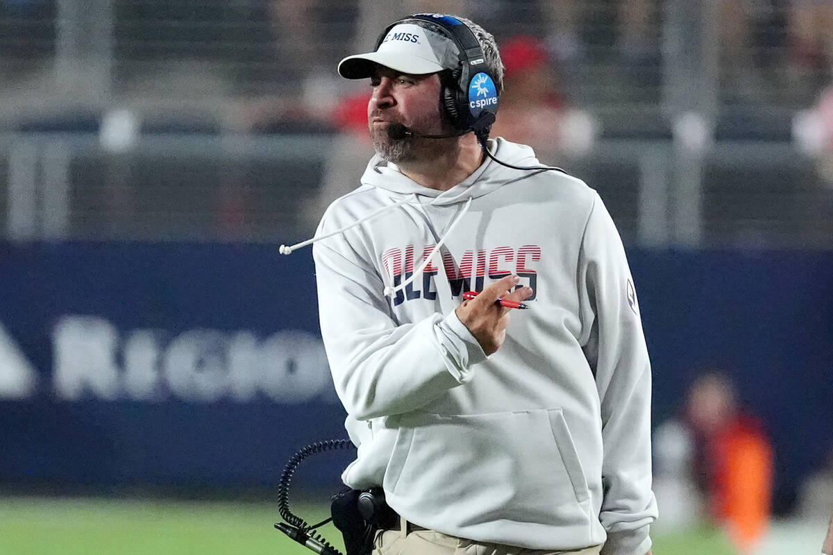 Mississippi head coach Pete Golding reacts to a play during the second half of an NCAA college ...