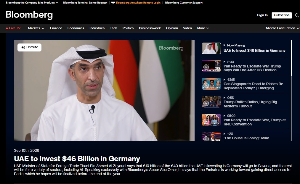 UAE Plans to Invest $46 Billion in Germany From AI to Energy