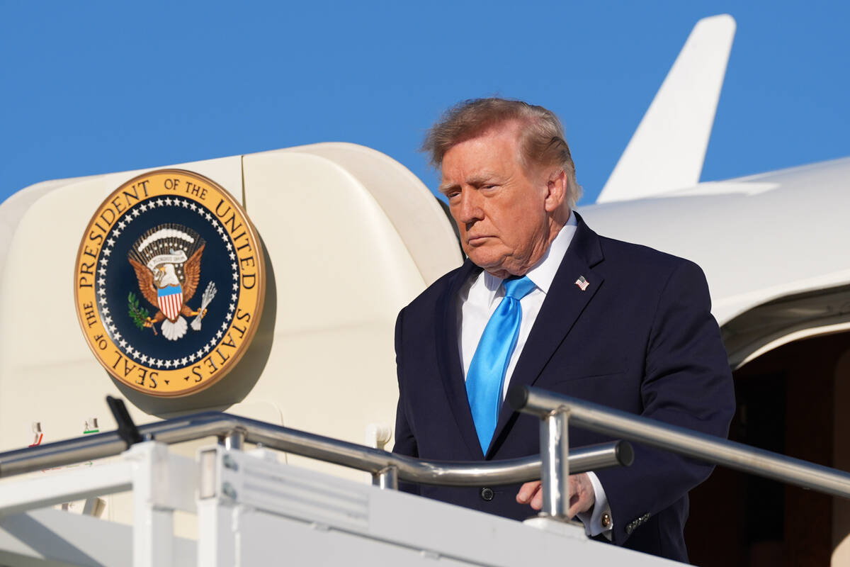 President Donald Trump arrives on Air Force One at Central Nebraska Regional Airport, Monday, O ...
