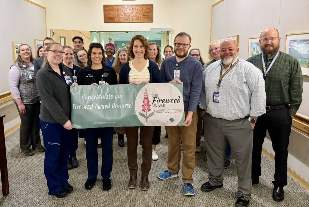 Heather Imel, Kyle Lewis, Carrie Kline, and Megan Arsua were randomly selected out of 42 nominations for Bartlett Regional Hospital’s Fireweed Award. (Bartlett Regional Hospital)