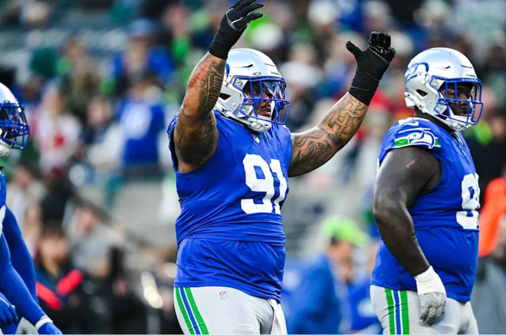 Byron Murphy II (91) of the Seattle Seahawks reacts after a play against the Kansas City Chiefs at Lumen Field in Seattle, Washington on Sunday, Oct. 25, 2026. (Photo courtesy of the Seattle Seahawks)