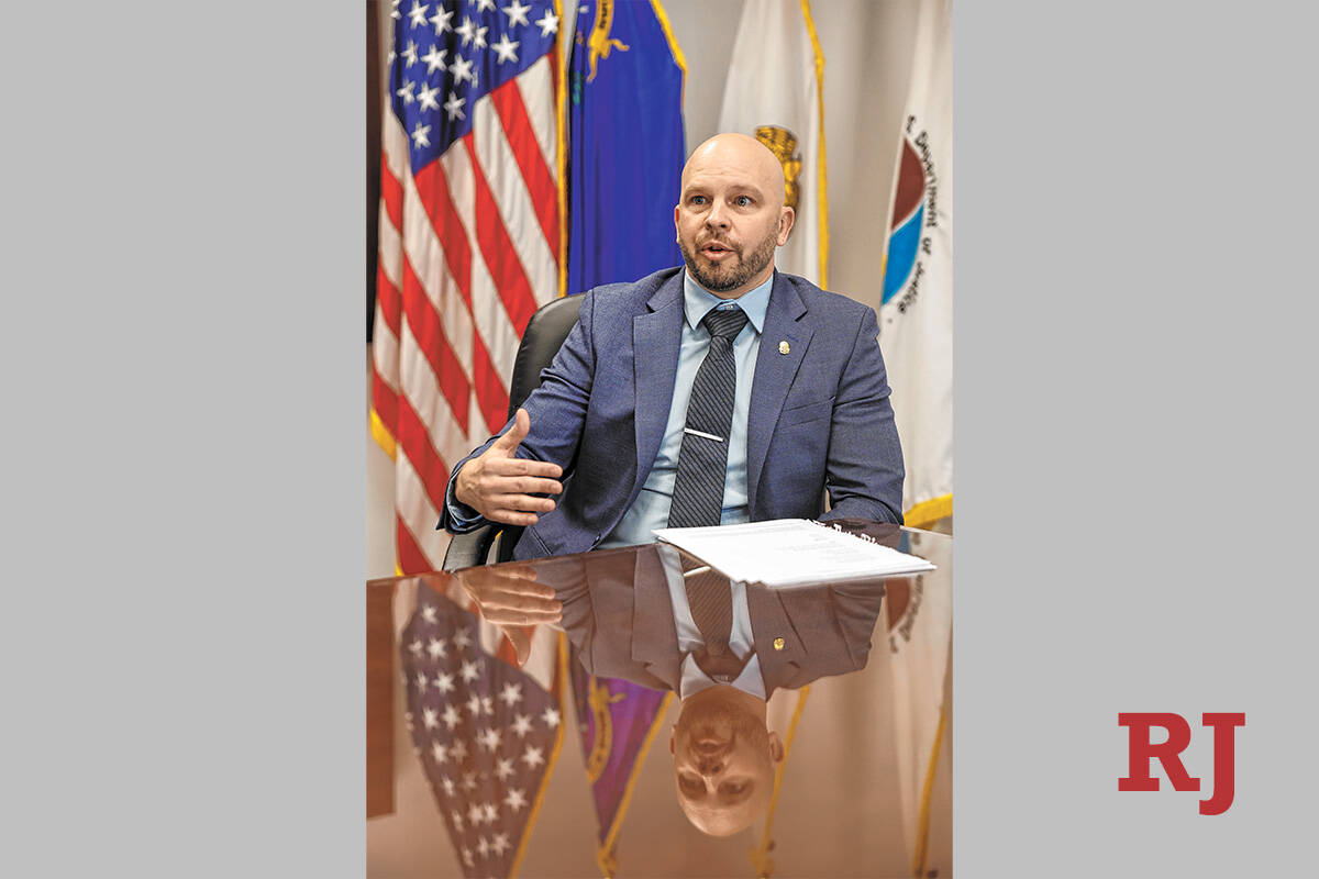 Brandon Lesky, head of the Drug Enforcement Administration in Las Vegas, is interviewed Thursda ...