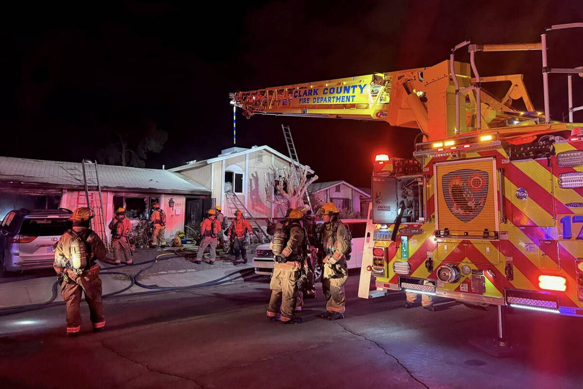 Fire crews at the scene of a house fire at 5344 Hillsboro Lane on Saturday, Oct. 24, 2026. (Cla ...