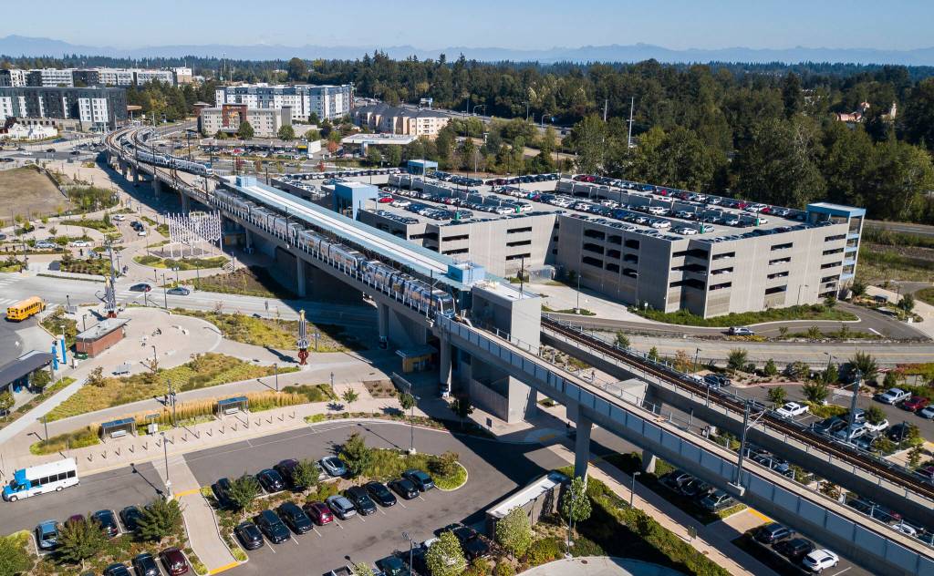 The Lynnwood City Center Light Rail Station on Wednesday, Sept. 16, 2026 in Lynnwood, Washington. (Olivia Vanni / The Herald)