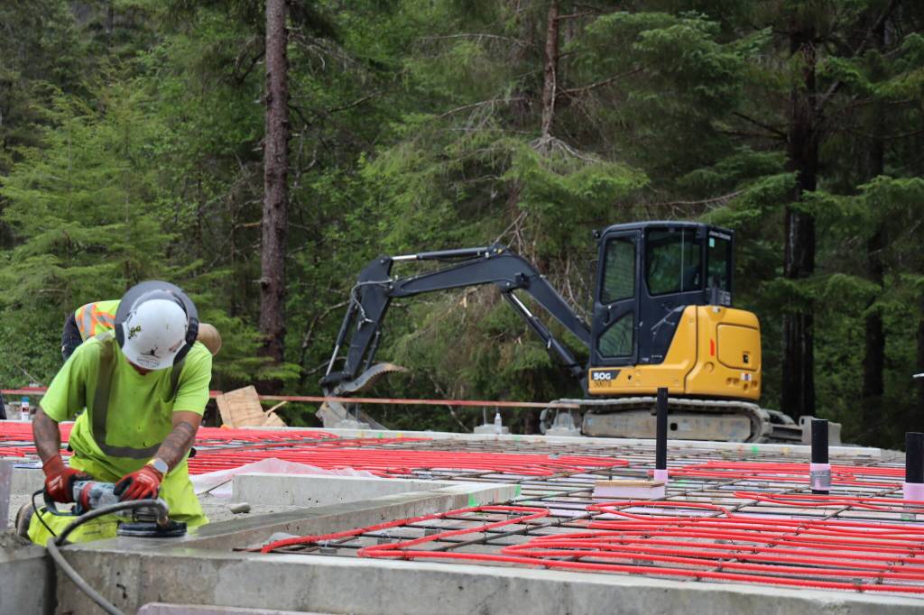 A construction worker works on the construction site of Central Council of Tlingit and Haida Indian Tribes of Alaska’s revived Haven House. (Clarise Larson/Juneau Empire file photo)