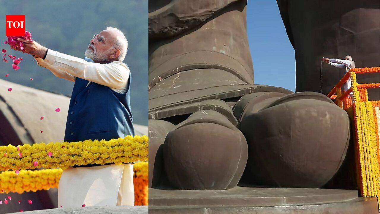 PM Modi pays tribute to Sardar Patel at Statue of Unity on 151st birth anniversary | India News