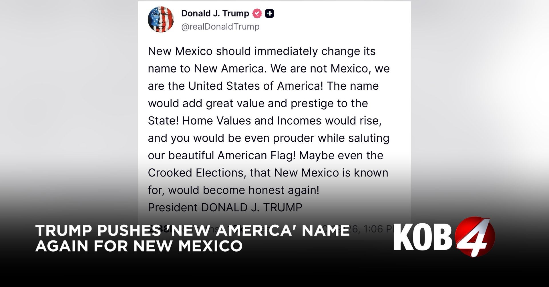 President Trump pushes 'New America' name again for New Mexico