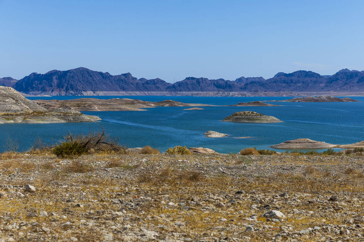 Lake water levels are inches from a record low views on the road to Boxcar Cove at the Lake Mea ...
