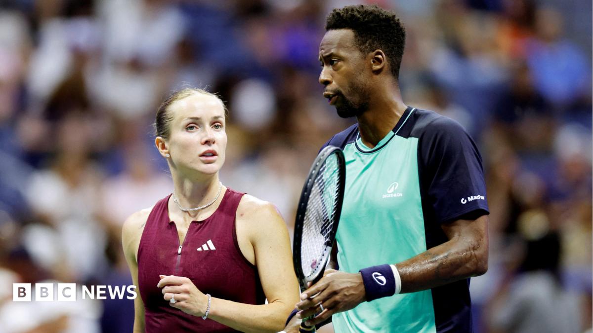 France's Gael Monfils and Ukraine's Elina Svitolina during their mixed doubles semi final match against Switzerland's Belinda Bencic and Italy's Flavio Cobolli