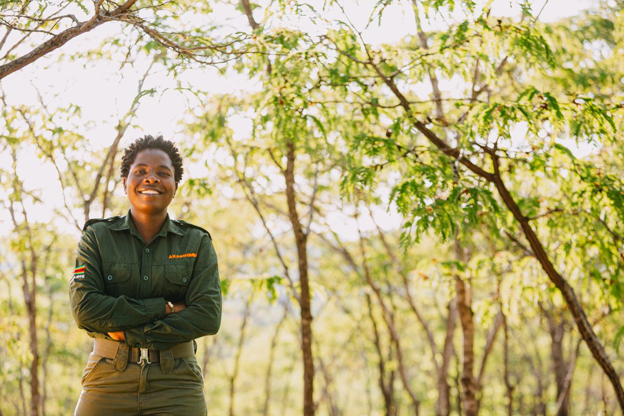 Nyaradzo Auxilia Hoto rose from a frontline ranger with Zimbabwe’s Akashinga to a leadership role as a sergeant before becoming a biodiversity officer. Photo courtesy of Akashinga.