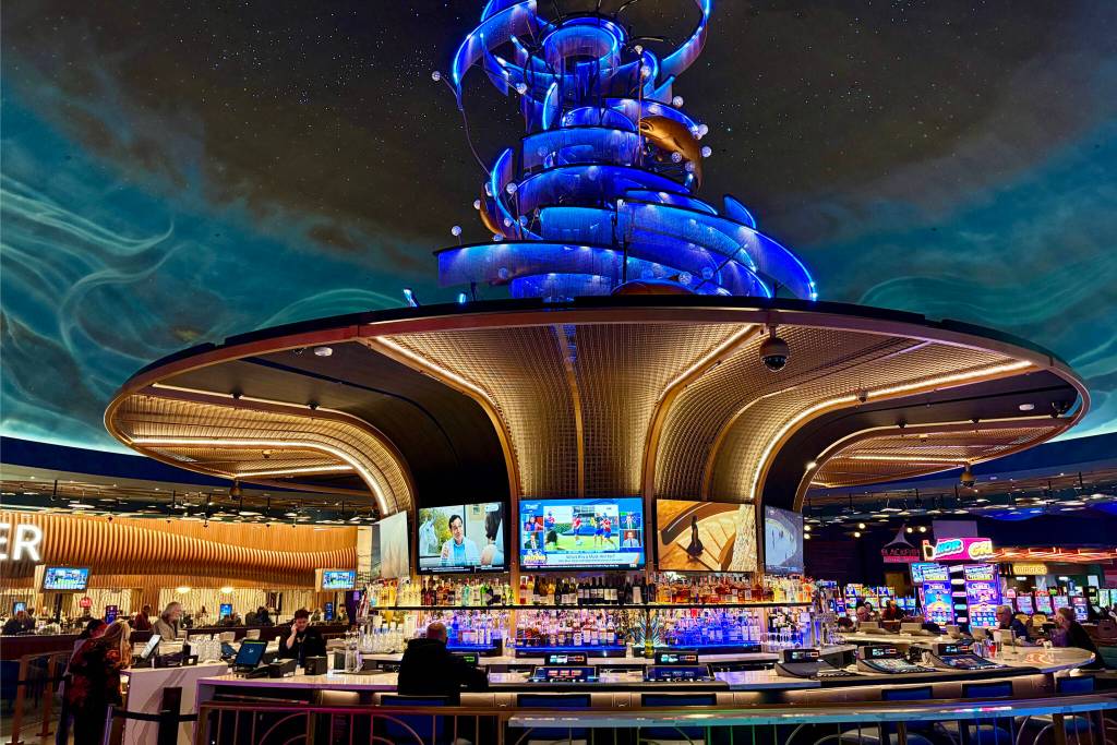 The re-done 38-foot-tall Center Bar following the renovation of the remaining casino floor after the expansion at Tulalip Resort Casino in Tulalip, Washington. (Tulalip Resort Casino / Provided photo)