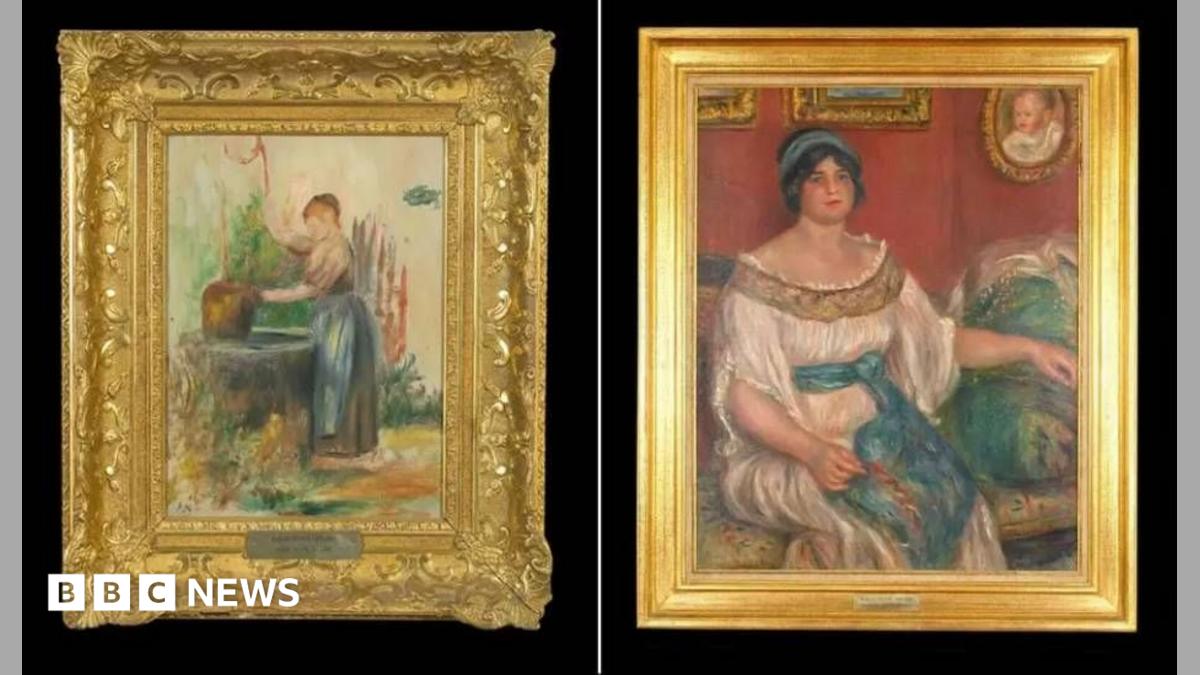 A composite image of Jeune fille au puits and Portrait of Madame Colonna Romano which are in gold frames.